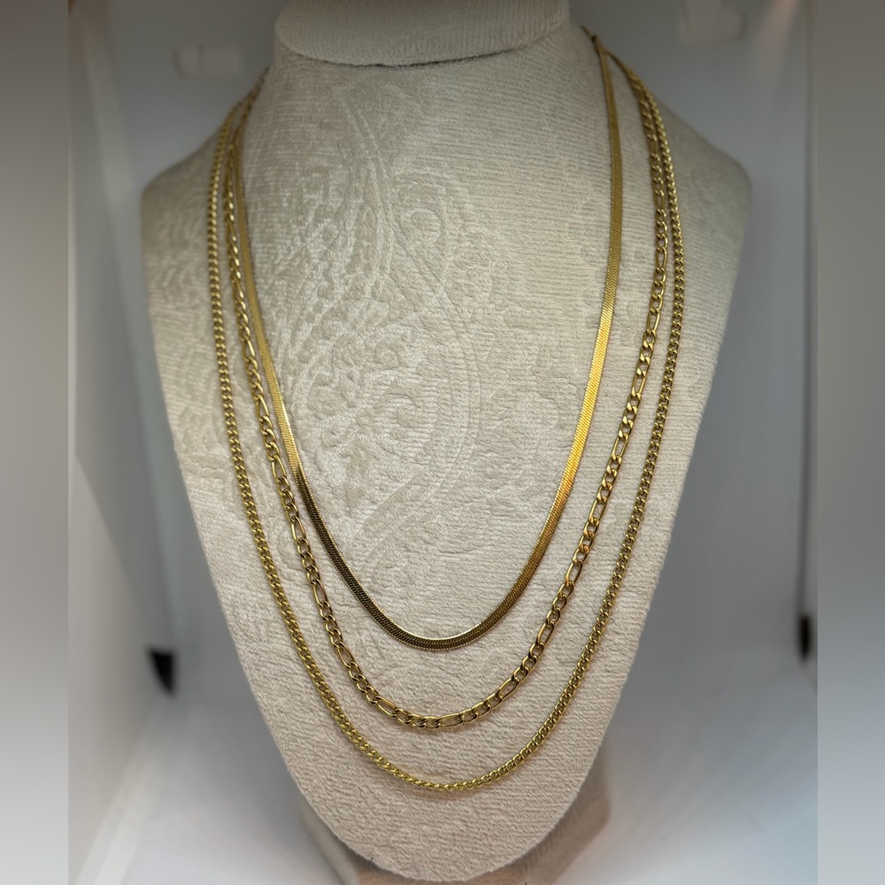 Gold Tone Stainless Steel Layered Necklace Set